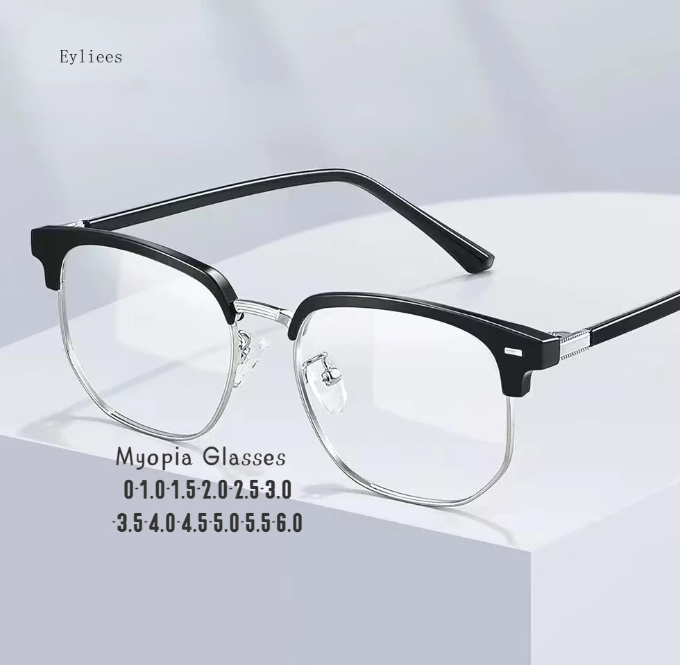 

Vintage Square Frame Myopia Glasses Trendy Anti-blue Light Computer Eyewear Unisex Near Sighted with Diopter 0 -1.0 To -6.0