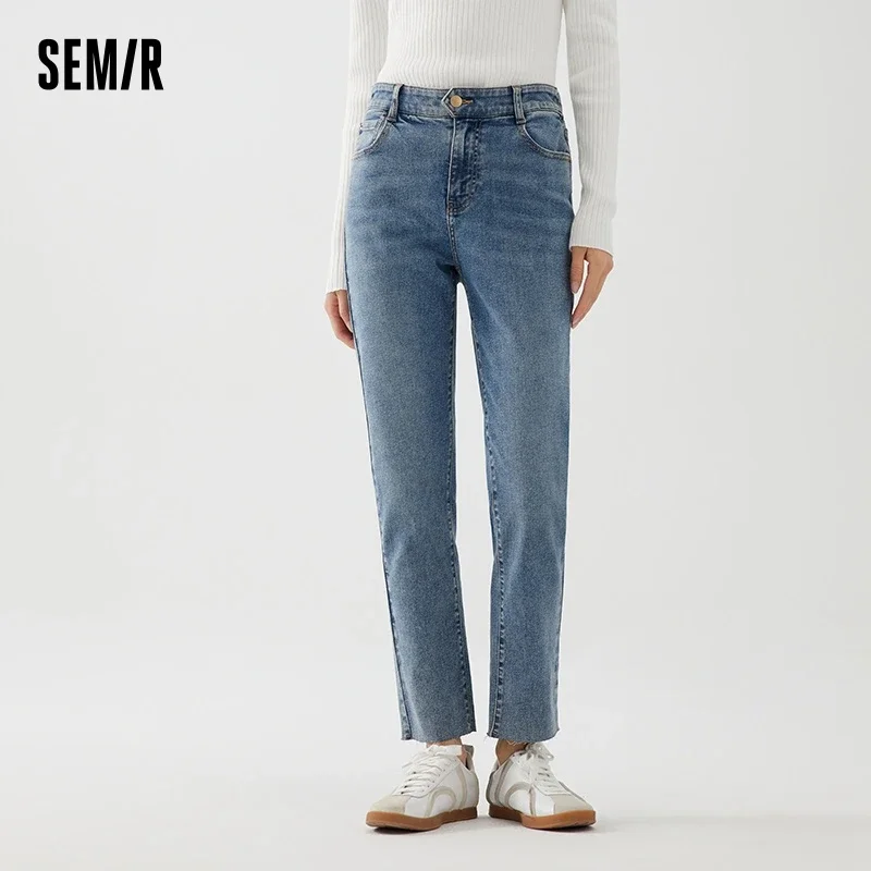 

Semir Jeans Women Versatile Straight-Leg Pants Simple Casual Autumn Raw Hem Leg-Lengthening Ankle Pants