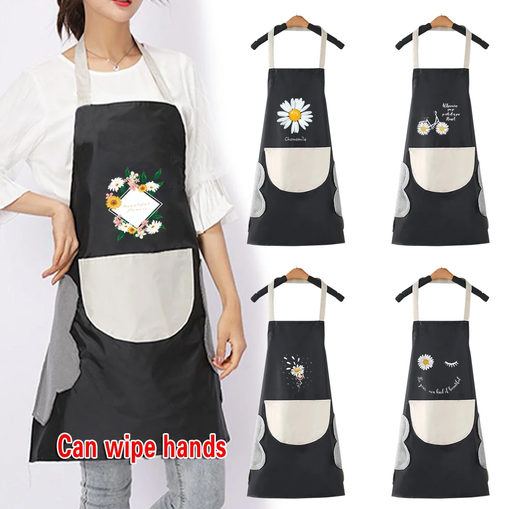 Fashion Canvas Apron Home Kitchen Gardening Work Dress Daisy Pattern Women's Kitchen Restaurant Work Apron Light and Thin