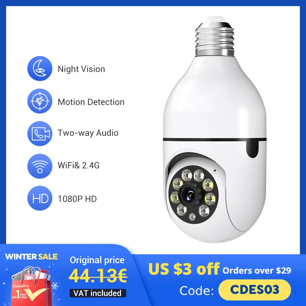 1PC Ease Life APP-Light Bulb Security Cameras Indoor Outdoor Wireless WiFi Camera 2.4GHz, 360 Degree, E27 Light Socket Screw In