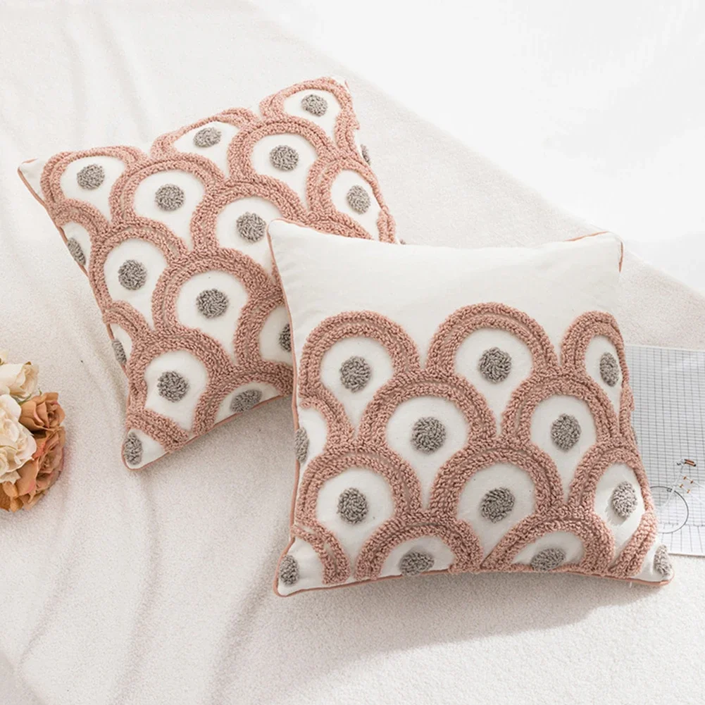KAUNFO Geometric Pattern Tufted Embroidered Style Cushion Cover Sofa Decorative Pillow Covers 45x45cm/30x50cm 1PC