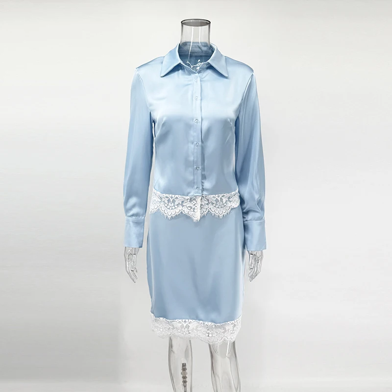 TARUXY Lace-Paneled Shirt Skirt Set Female Lapel Button Long-Sleeved Shirt Slim Skirt Commuter Casual Set Spring New Women Suit view 5