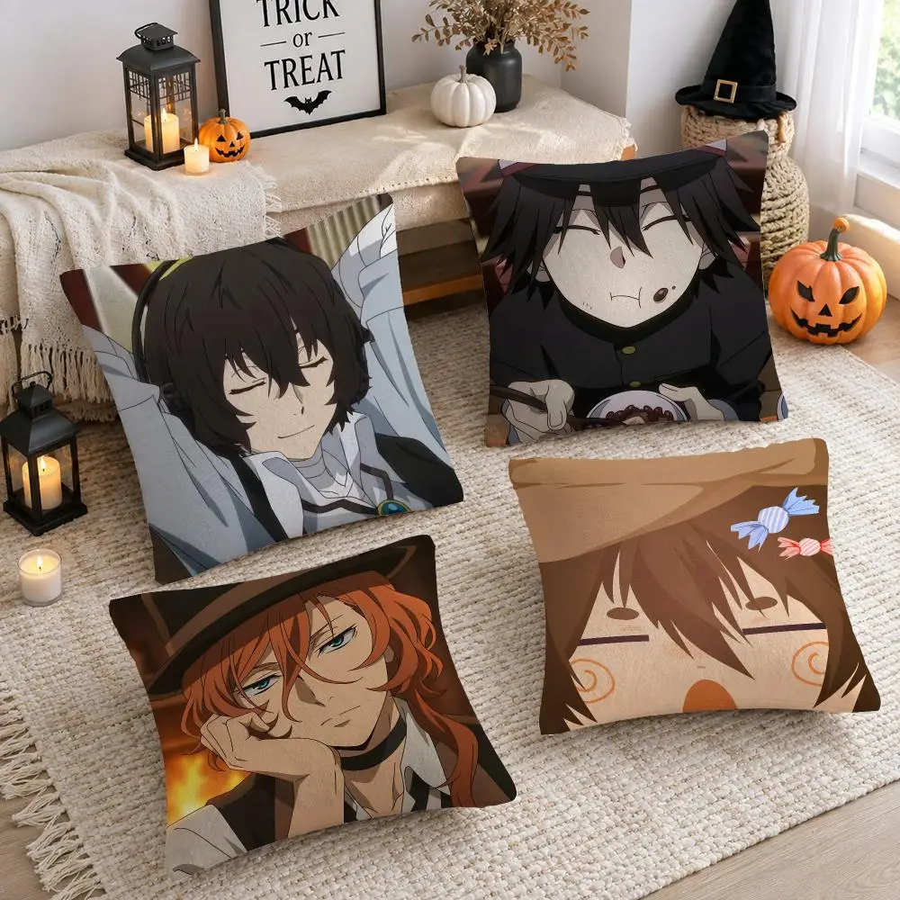 Anime B-Bungo Stray Dogs Cushion Cover Soft Plush Cushion Case Throw Pillowcase Cozy Home Sofa Bed Living Room Decor