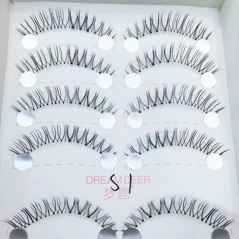 

10 Pairs Korean S1 Slender Fake Eyelashes Thin Transparent Stem Soft Natural Manga Fairy Eyelash Extension Makeup Wholesale