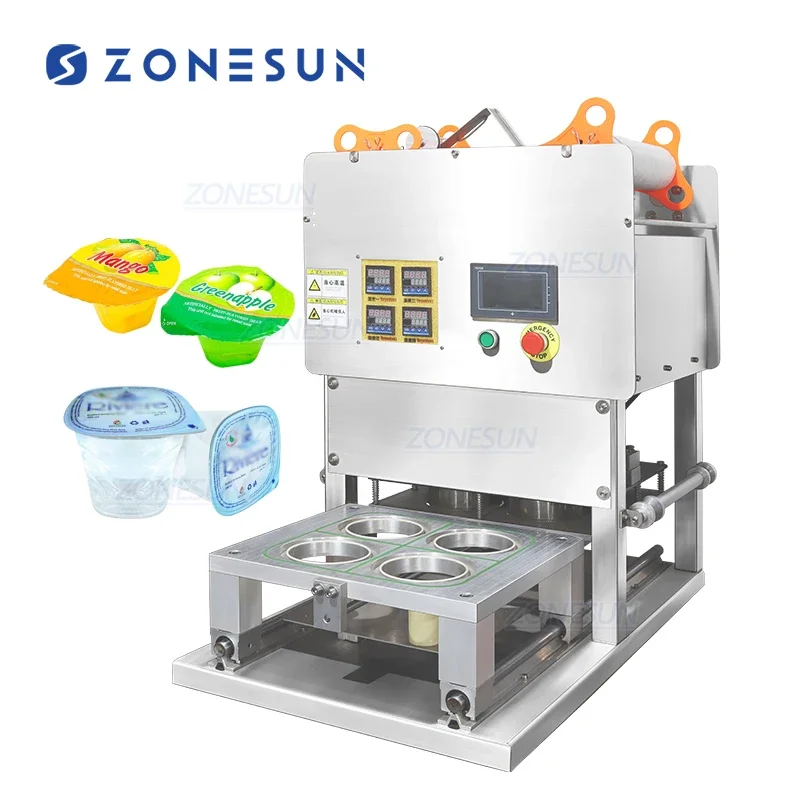 ZONESUN ZS-FK4C Small Semi Automatic 4 Heads Jelly Juice Plastic Cup Sealing Machine