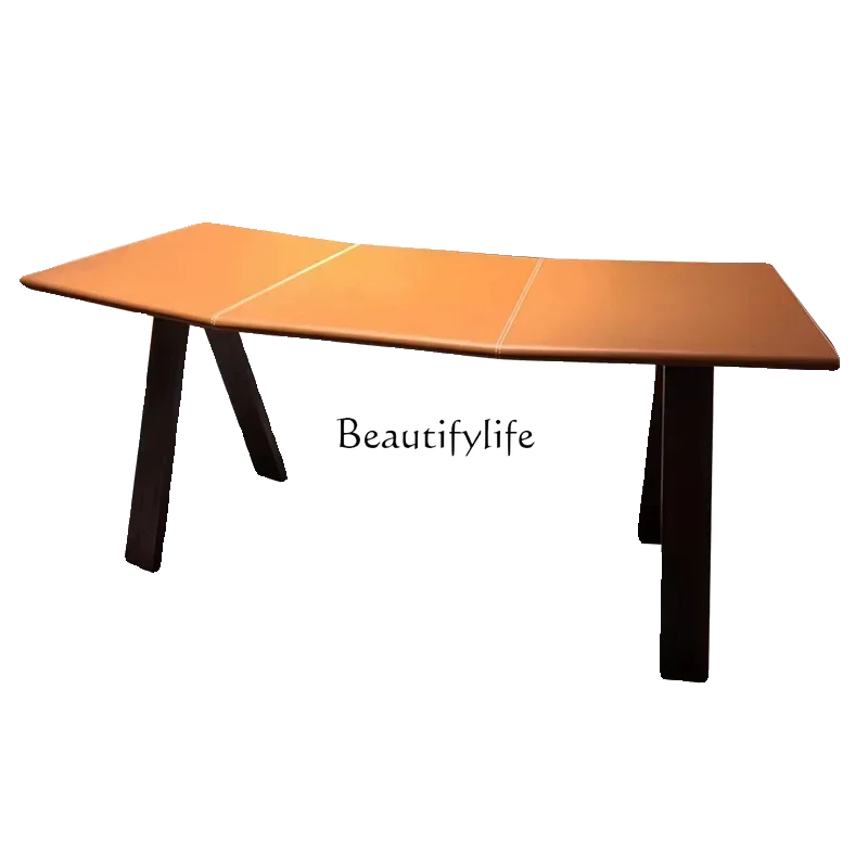 

Italian minimalist solid wood saddle leather desk old workbench simple large class desk home