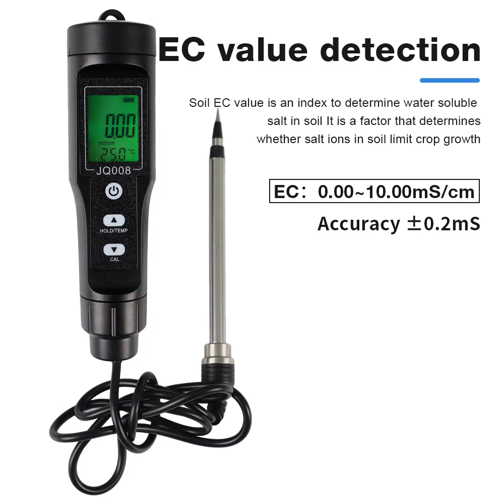 2 in 1 Soil EC/Temp Detector Handheld Soil EC Meter LCD Display Soil Tester 0.00~10.00mS/cm Conductivity Monitor for Garden