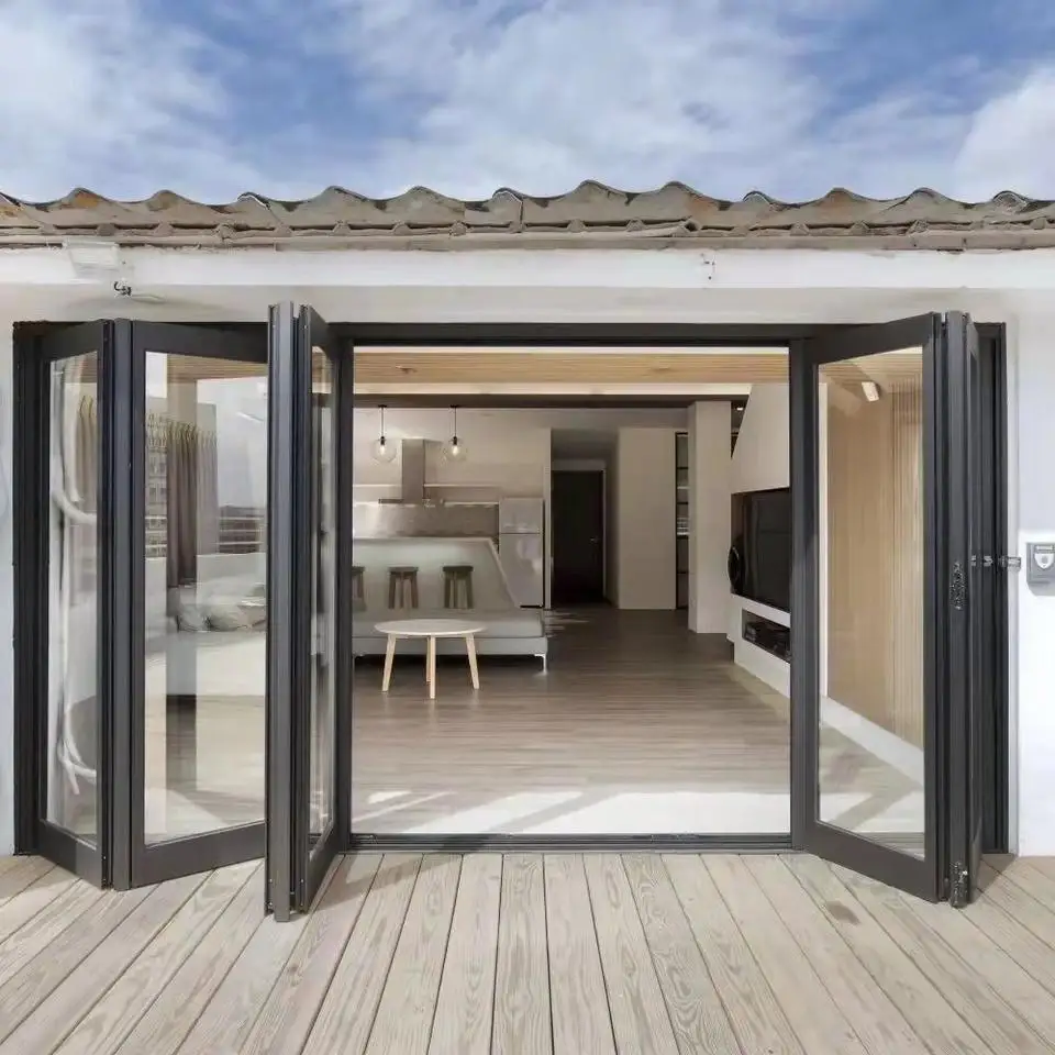 

TLF Reserve Modern Minimalist Waterproof Aluminum Alloy Double Tempered Glass Foldable Sliding Doors Finished for Villas Outdoo