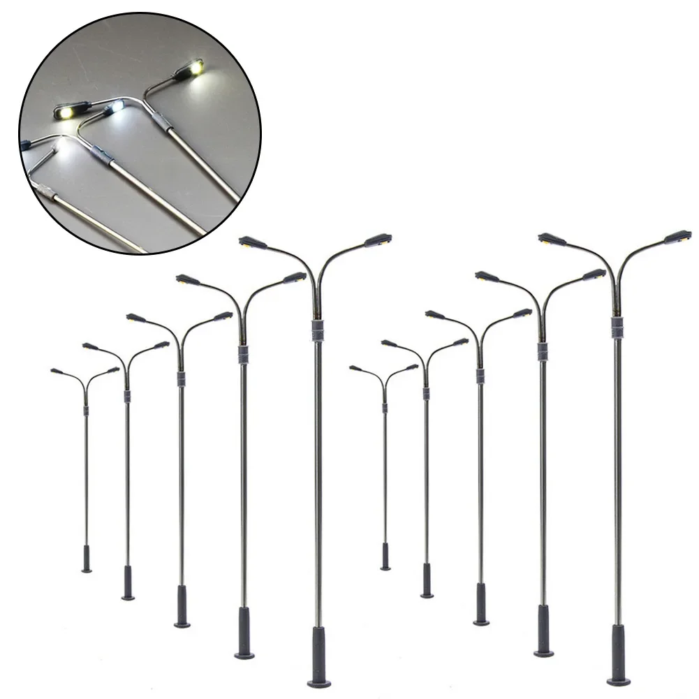 10pcs HO Scale 1:100 Two-heads Model Street Light Lamps Model Trains 3V 10cm LED Street Lights DIY Railway Layout Accessories