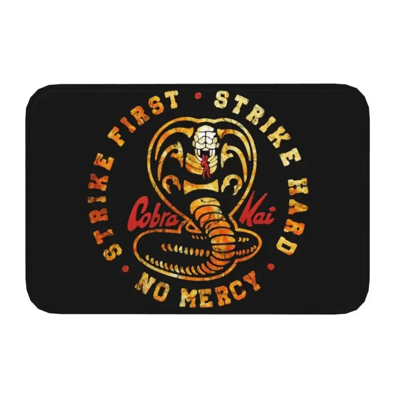 Personalized Vintage Cobra Kai Mat Anti-Slip The Karate Kid Strike First Strike Hard No Mercy Kitchen Bath Bedroom Rug Carpet