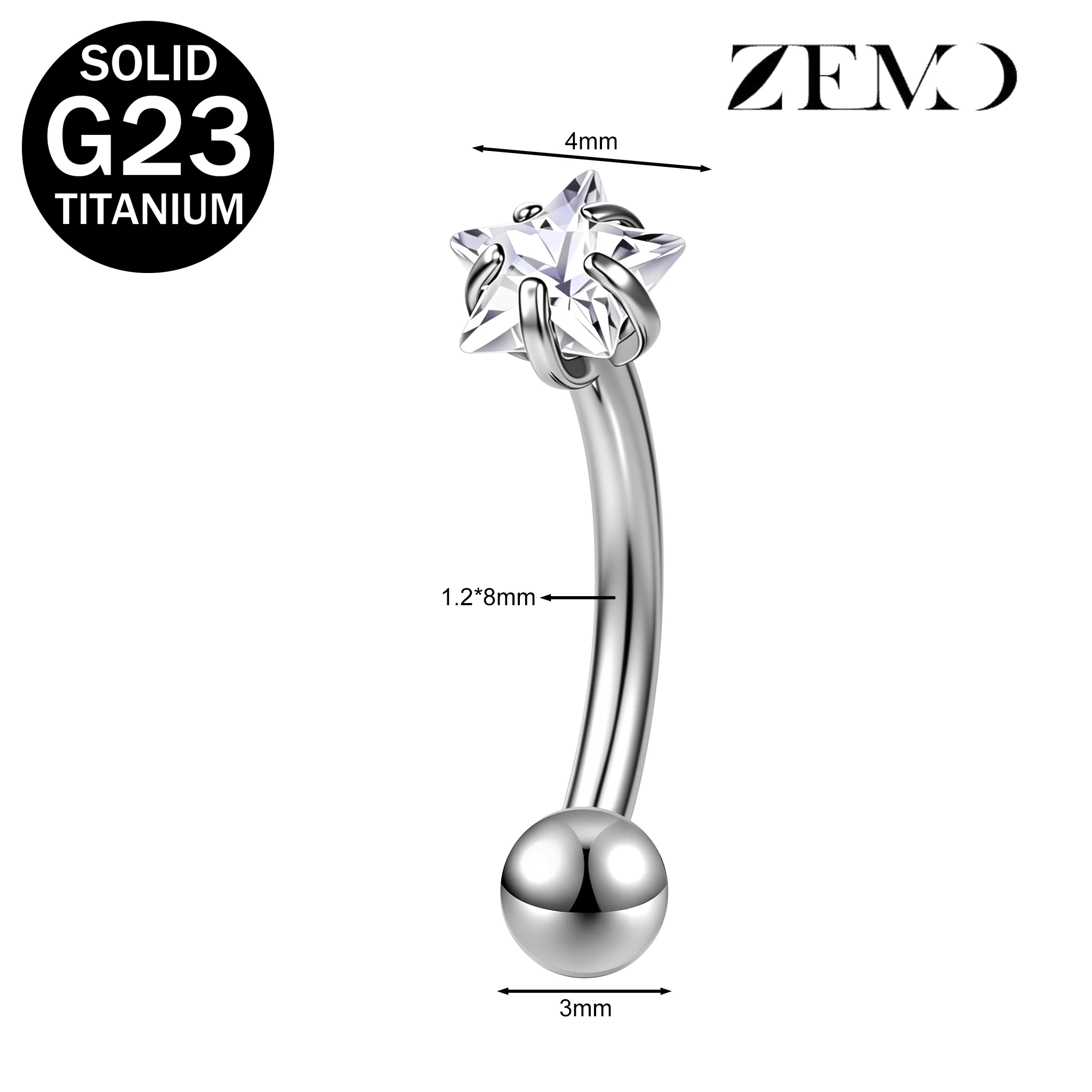 16G Titanium Eyebrow Ring with Star Zircon Earring