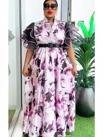 African Dresses for Women 2025 Plus Size Evening Party Long Dress Africa Clothing Elegant Turkey Muslim Print Maxi Dress
