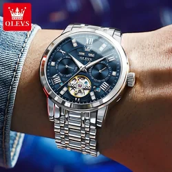 OLEVS 6701 New Luxury Automatic Mechanical Watch For Men Skeleton Flywheel Man Wristwatch Stainless Steel Original Men's Watches