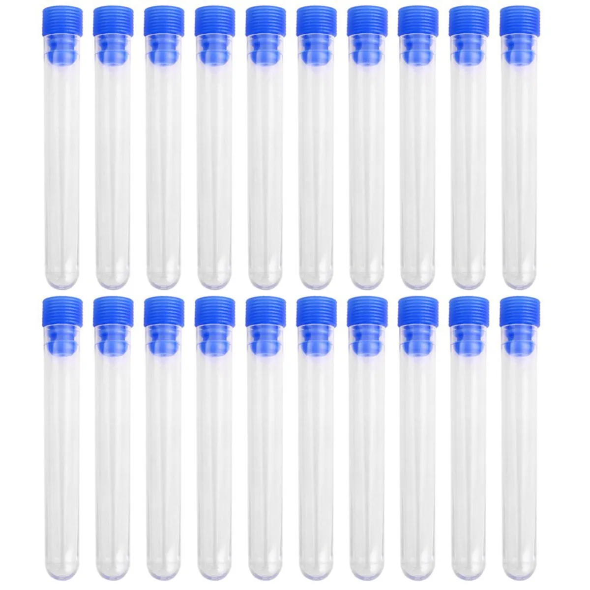 20Pcs Blue Plastic Test Tubes 100x15mm Round Bottom Leakproof Non-Graduated Disposable for Lab Samples Food Coloring Crafts