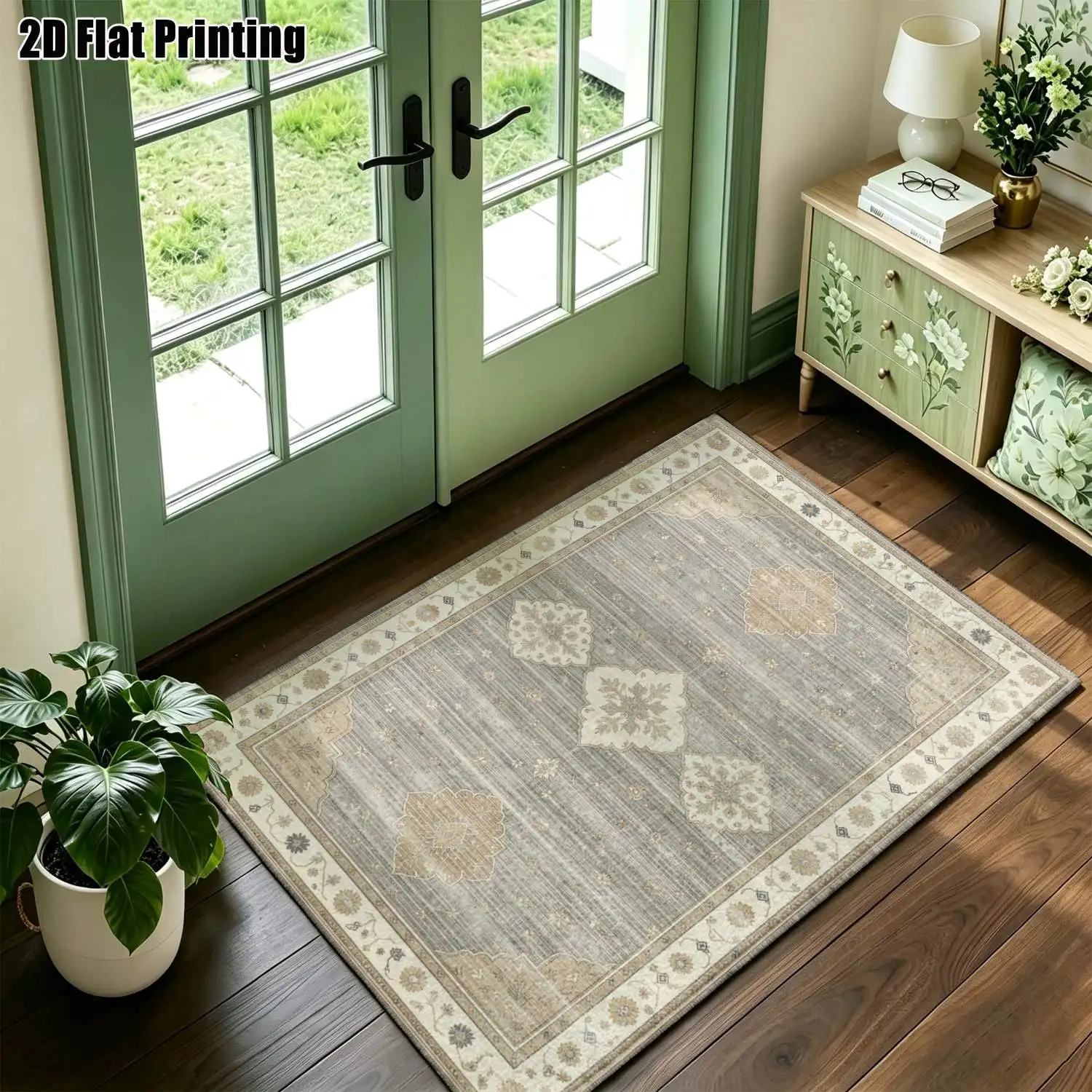 1Pc 2D Printed Carpet: Red-Brown Retro Geometric Patterns European/Retro/Bohemian Style, Ideal Home Decor, Multi-Size, Machine Washable, Suitable for Multiple Scenes.