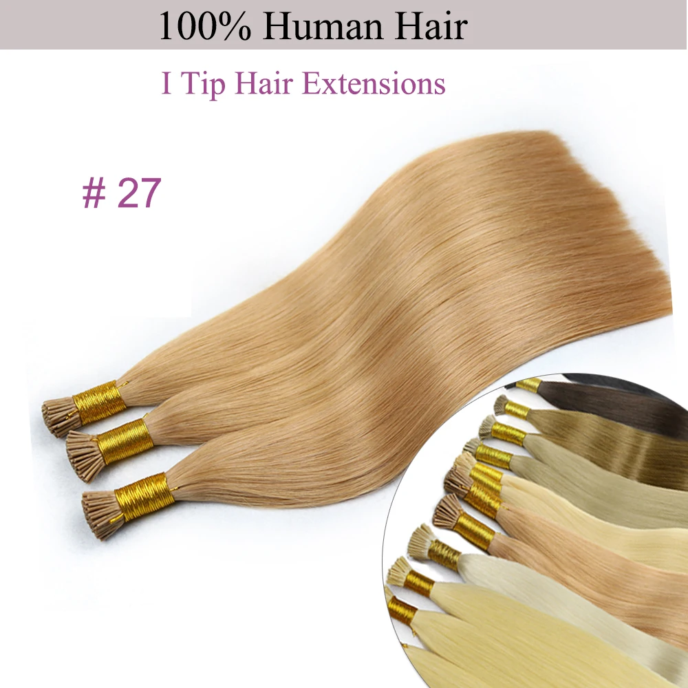 I تلميح وصلات شعر طبيعية مستقيمة شعر بشري حقيقي 50 جرام/الحزمة شعر الكيراتين 18-24 بوصة