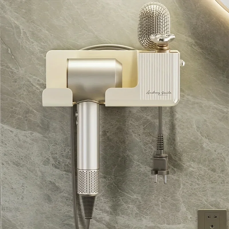 Hair Dryer Holder Storage Easy Installation Wall-Mounted No-Drill Bathroom Organizer for Electric Blow Dryers, Combs & Shavers