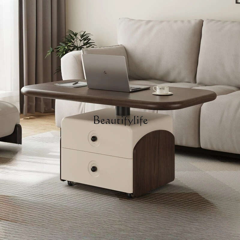 

Modern French cream lift coffee table balcony living room tea table 2025 new light luxury high sense