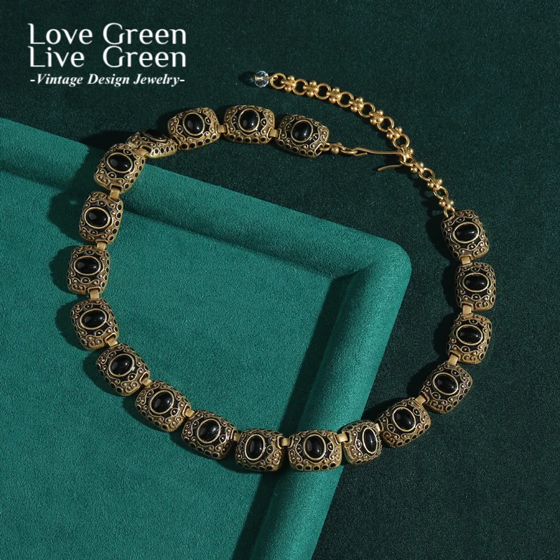 

Винтажные массивные ожерелья с квадратным воротником из черного агата, античное золото, роскошные ювелирные изделия для женщин, новинка на День Благодарения, свадьбу