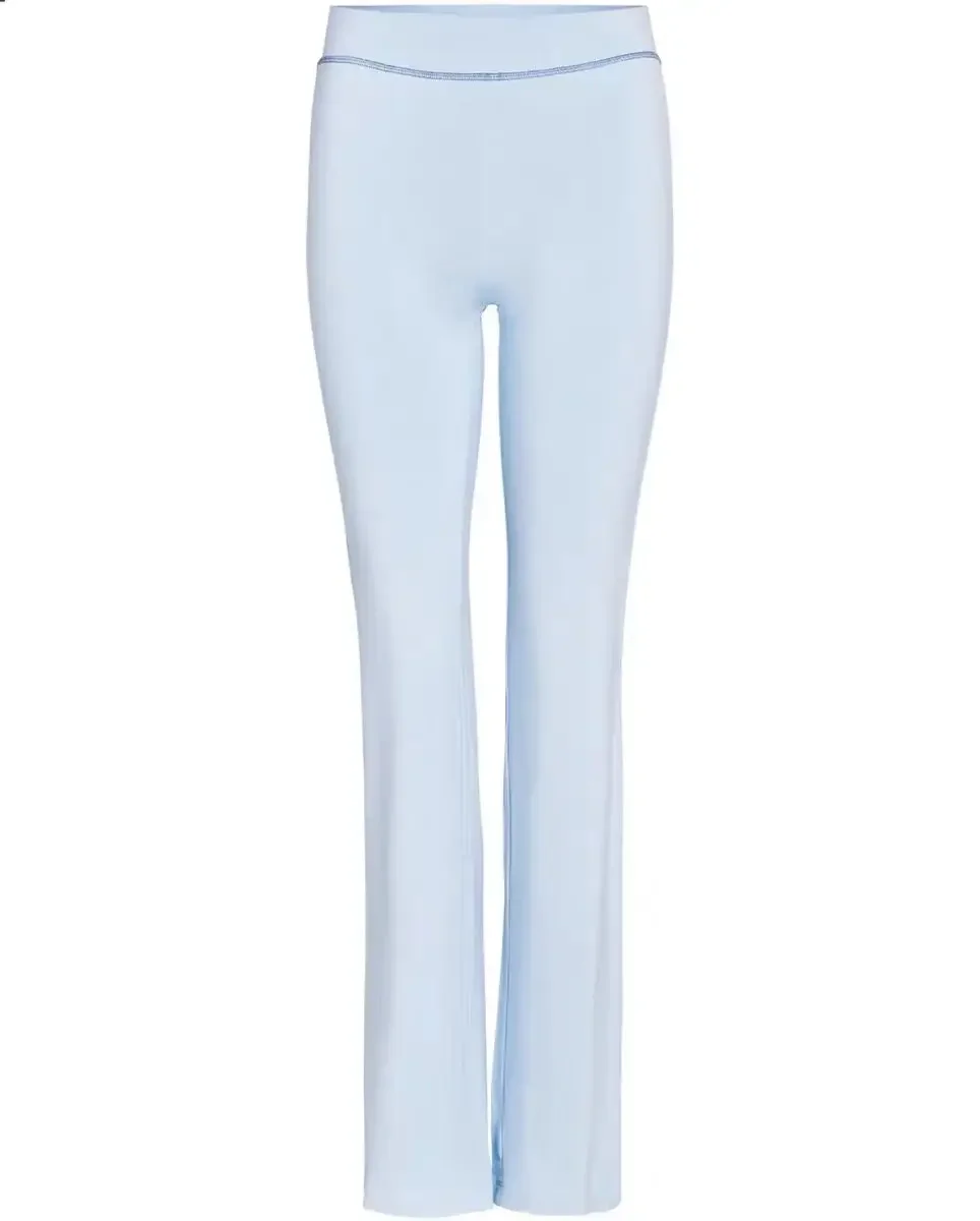 blue cotton zipper hooded long sleeved high stretch top low waist micro flared pants for women 2025