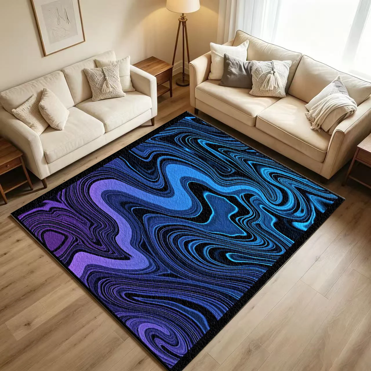 Blue Purple Swirl Liquid Marble Abstract Art carpet flooring Modern Floor Decor Rug
