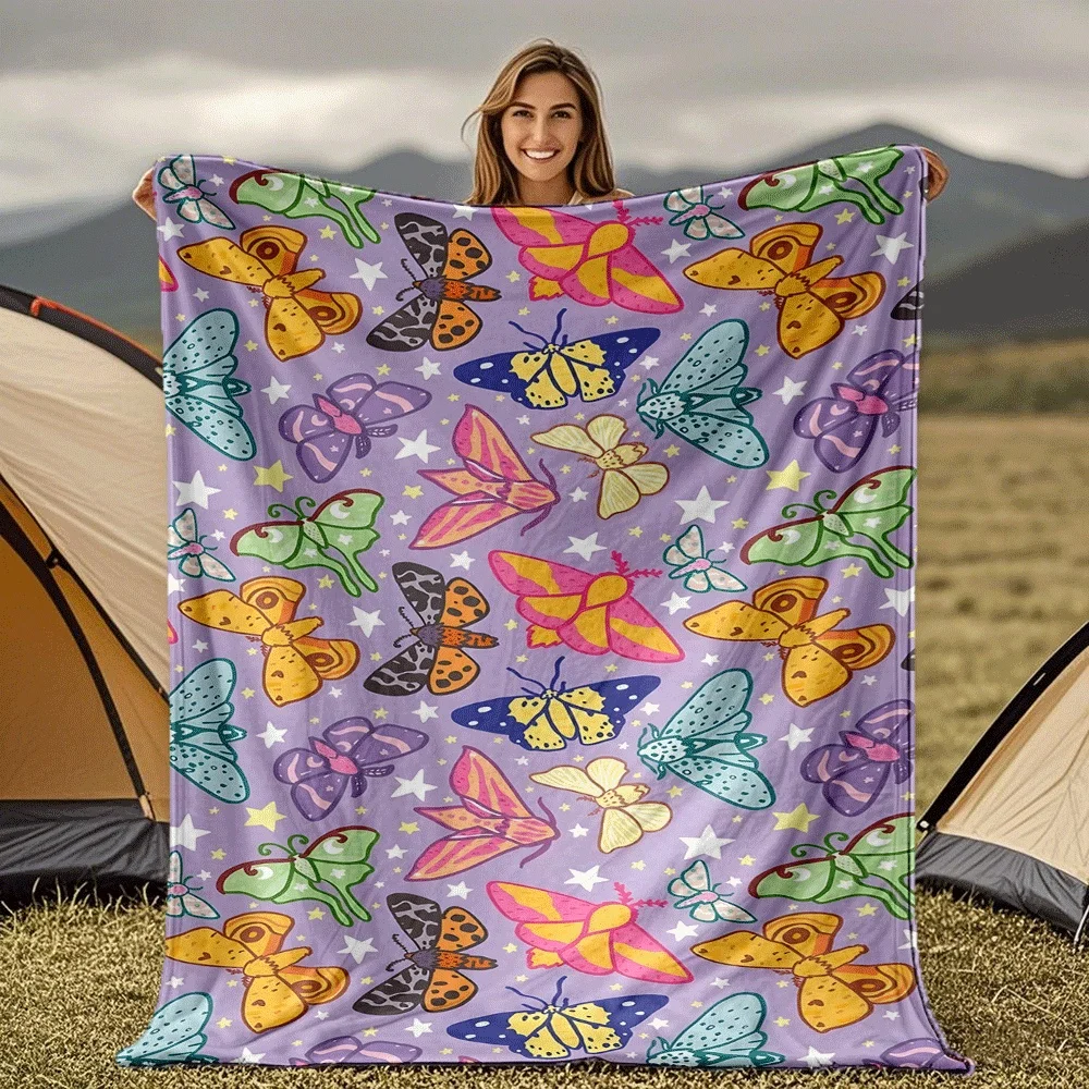 Butterfly and Moth Patterns Blanket for Sofa Bed Travel Camping Living Room Office Conditioning Blanket for All Seasons Gifts