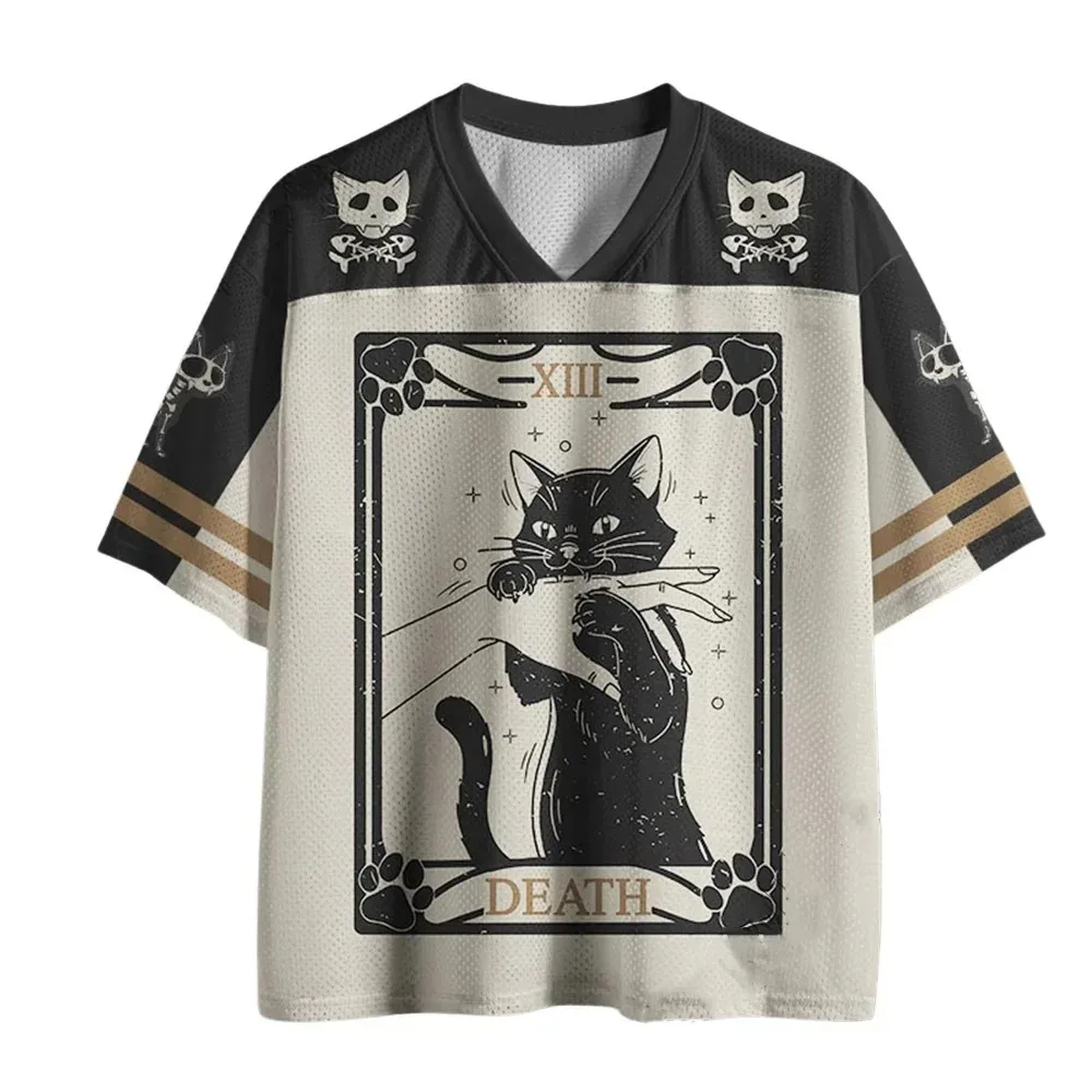 Retro Gothic-style Cat3D Print Sport QuickDry Breatha Men Women T-shirts V-Neck  Outdoor Street Casual Harajuku Y2K parent-child