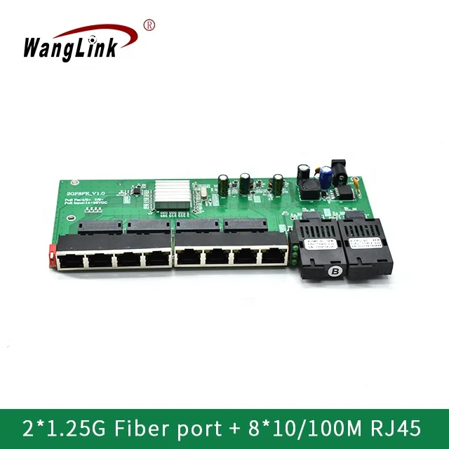 

Wanglink Fiber обратное POE Питание PCB 1000M * 8 RJ45 + 1000M * 2 SC Fiber Media Converter PCBA