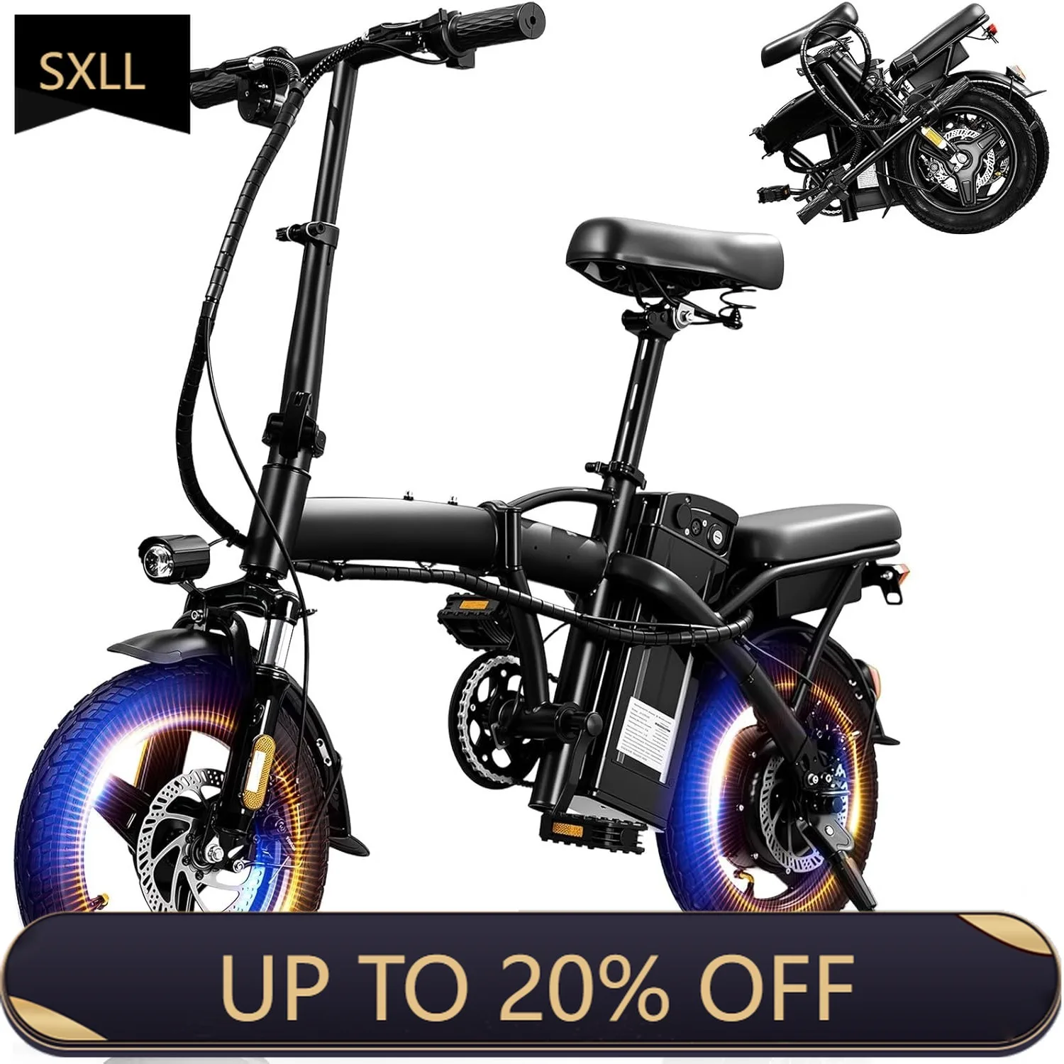 

SXLL Foldable e-bike for adults and teens, 500W brushless motor 48V 10Ah battery, 14-inch tires mini folding e-bike