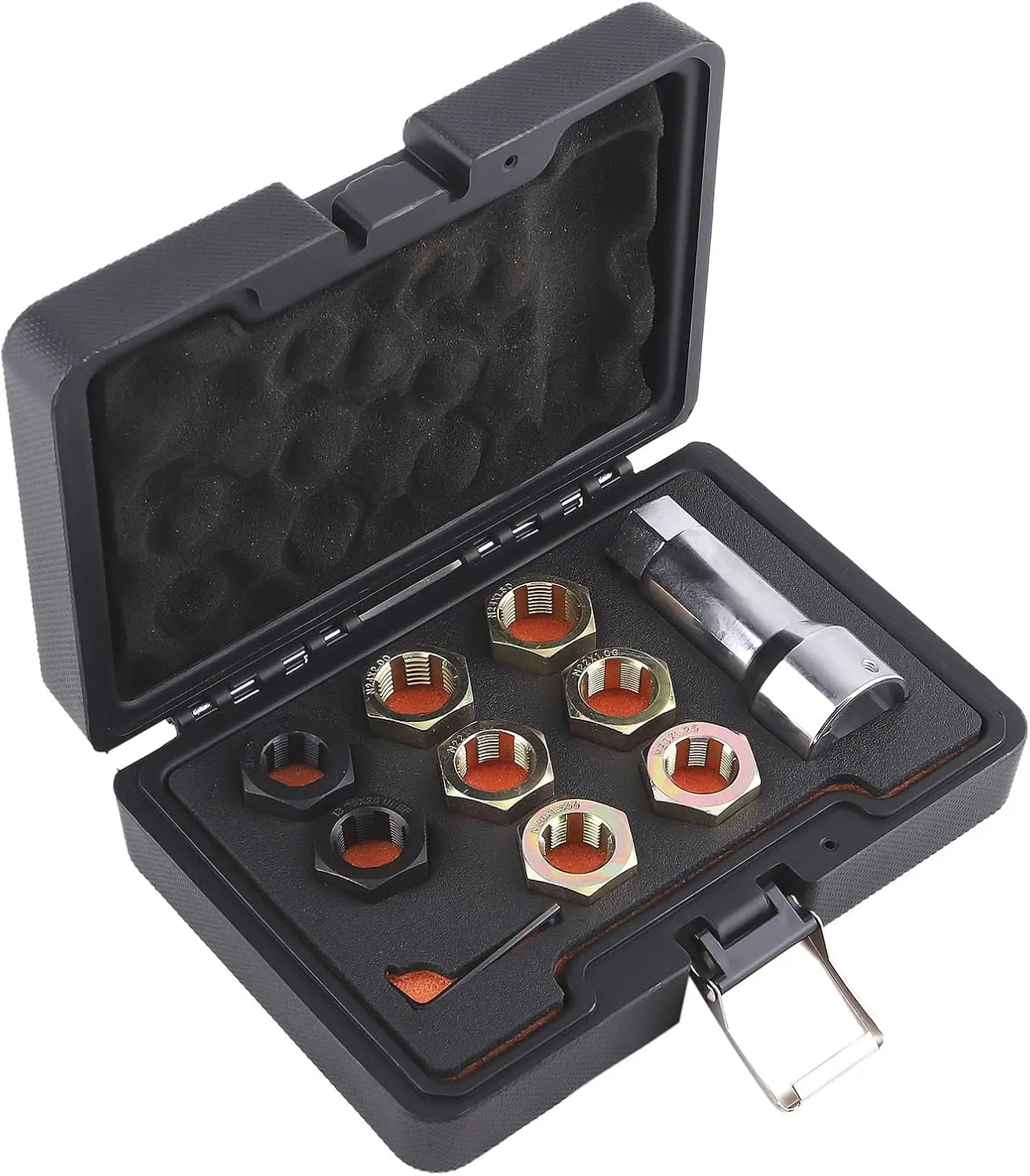 

10 PCS Axle Spindle Threading Chaser Set with 8 Dies, M20-M24 & 13/16', 3/4' UNF Nuts, Extension Bar