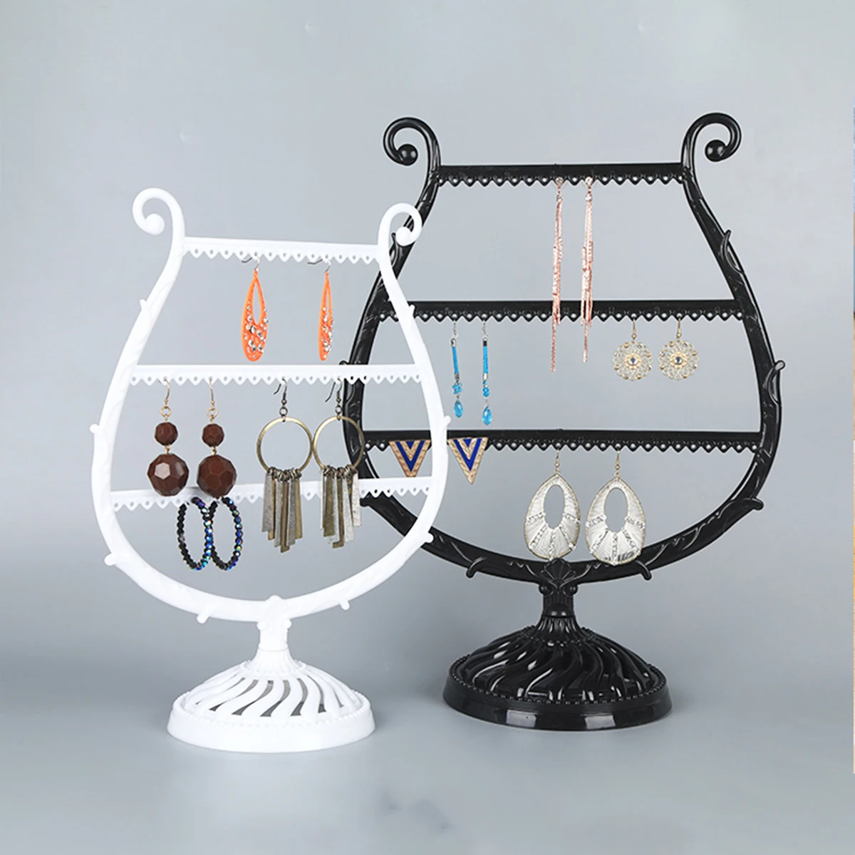 

Vintage Harp Shaped Earring Rack Holder Organizer Jewelry Stand Display Storage Rack For Women Girls Black Color