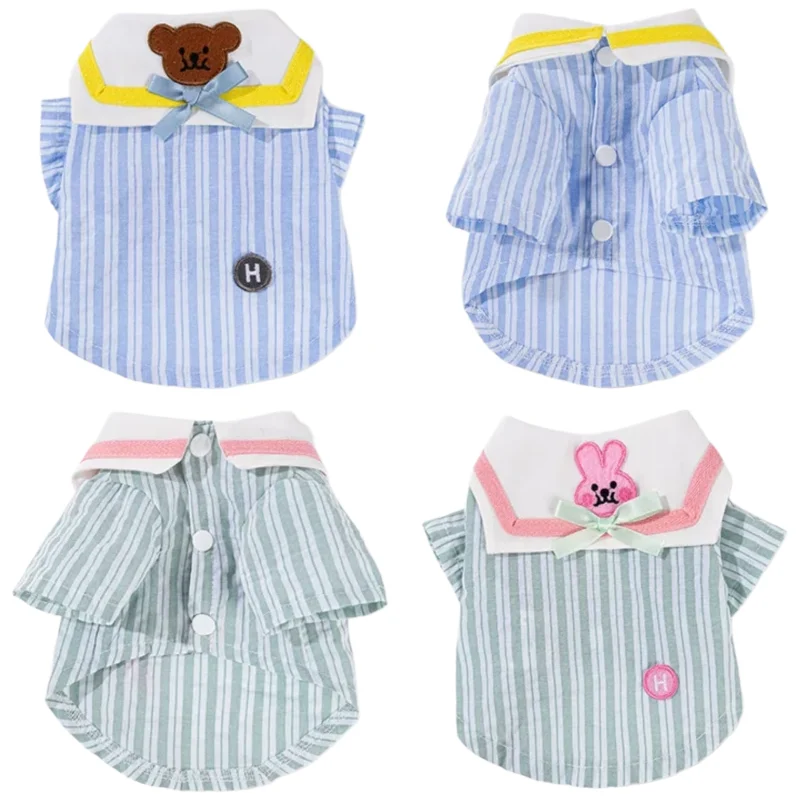 

Summer Soft Dog Clothes Cute Bow Dog Shirt Luxury Puppy Jacket Pet Coat Striped Cat Shirt Bear Print Pet Vest Bichon Dog Costume