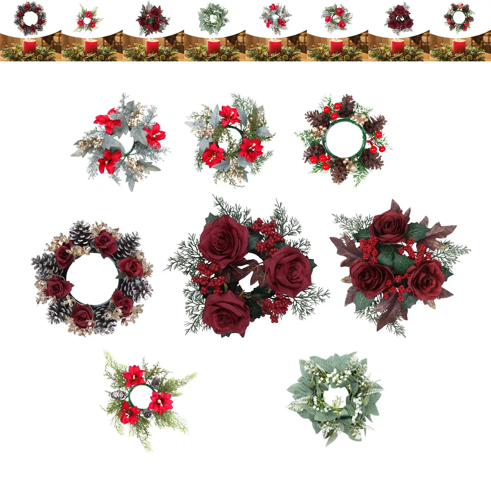 Christmas Candle Rings Wreath Inner Diameter 4 inch Decorative Christmas Candle Rings Garland for Wedding Birthday Props