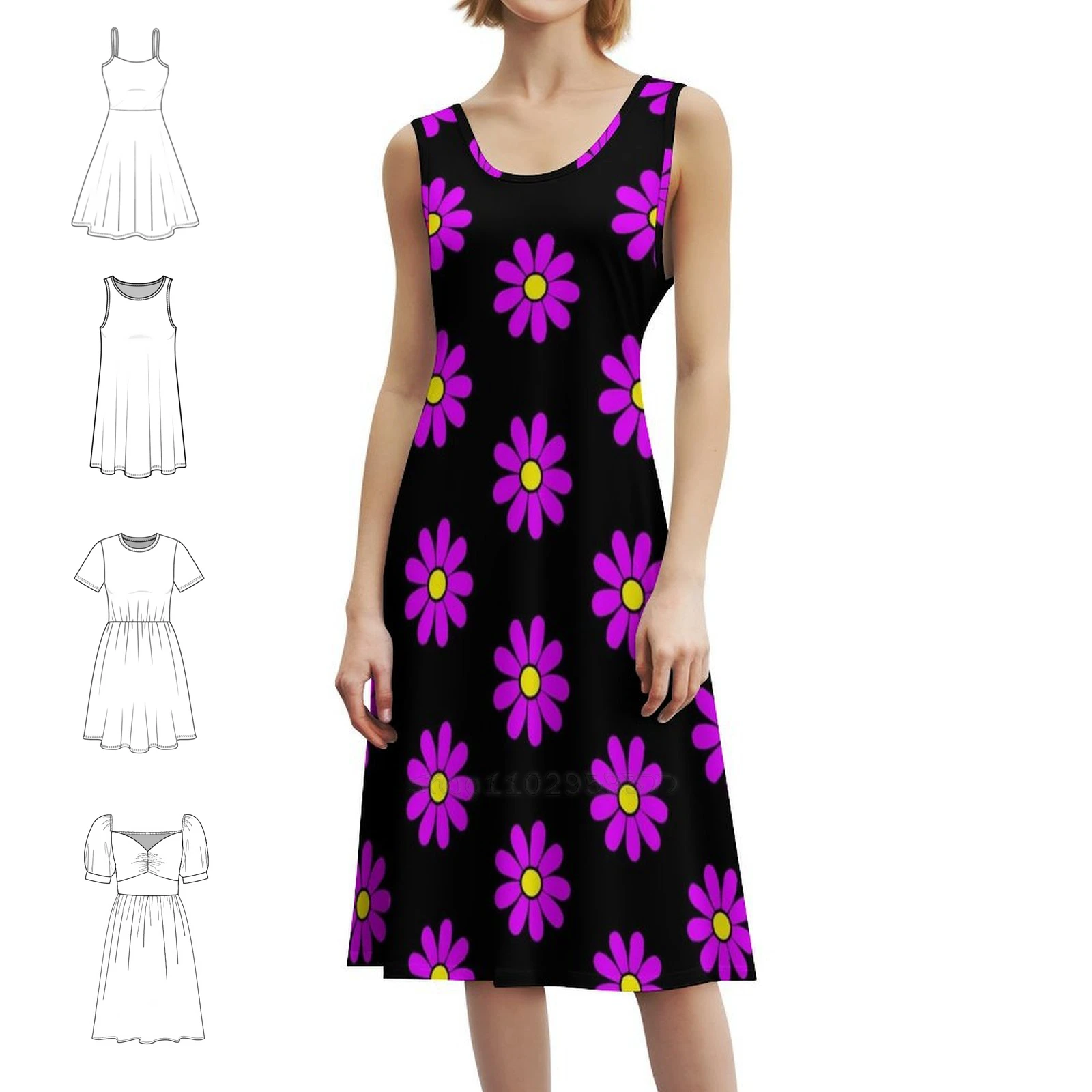 

Happy Purple Daisy Flower Power 60-х 70-х годов Ретро винтажное платье в корейском стиле для женщин Элегантное повседневное платье для вечеринки или повседневного использования