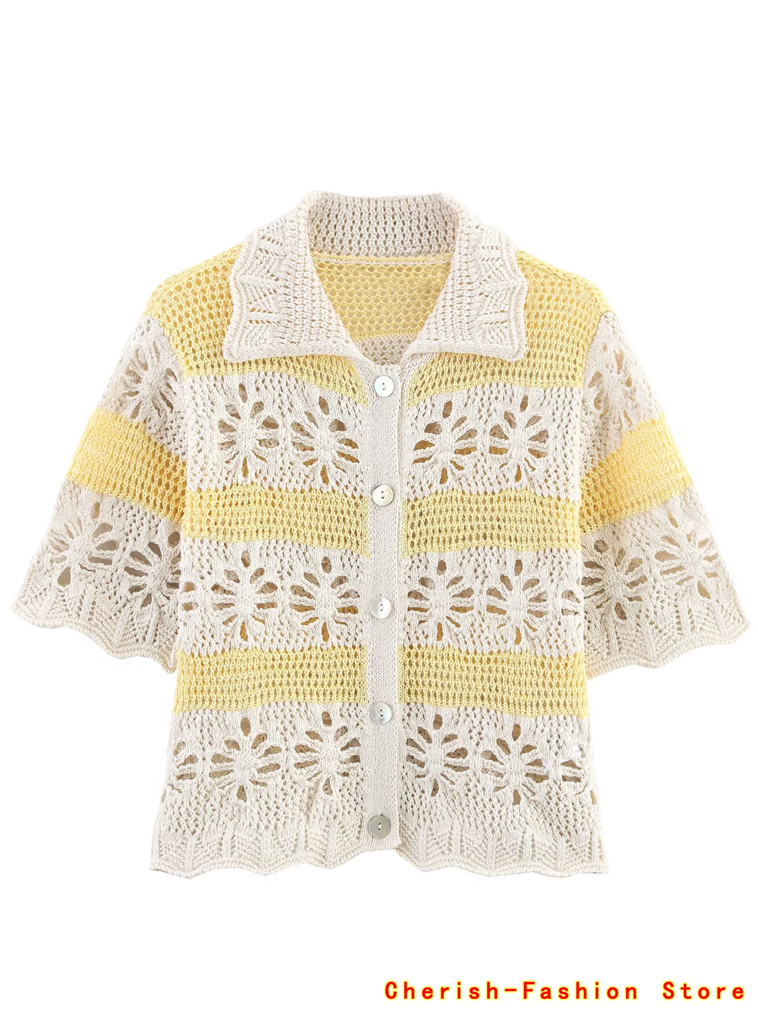 

Embroidery Hollow out 2025 Fashion Hollow Out Wide Swing Sleeve Knitted Cardigans Sweater Knitwear Casual Top Women's Cardigan