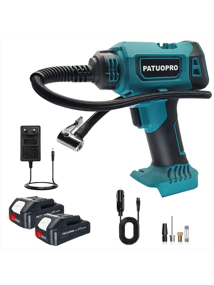 PATUOPRO 600mm bezprzewodowa przenośna elektryczna pompa powietrza 12V akumulatorowa ręczna sprężarka powietrza do samochodów do akumulatora Makita 18V — zdjęcie 2