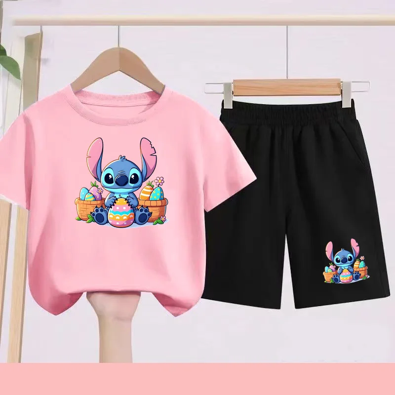 

Children's Sportswear Set T-shirt + Shorts for Girls, Pink and Purple Paired with Charming Animated Pattern Children's T-shirt