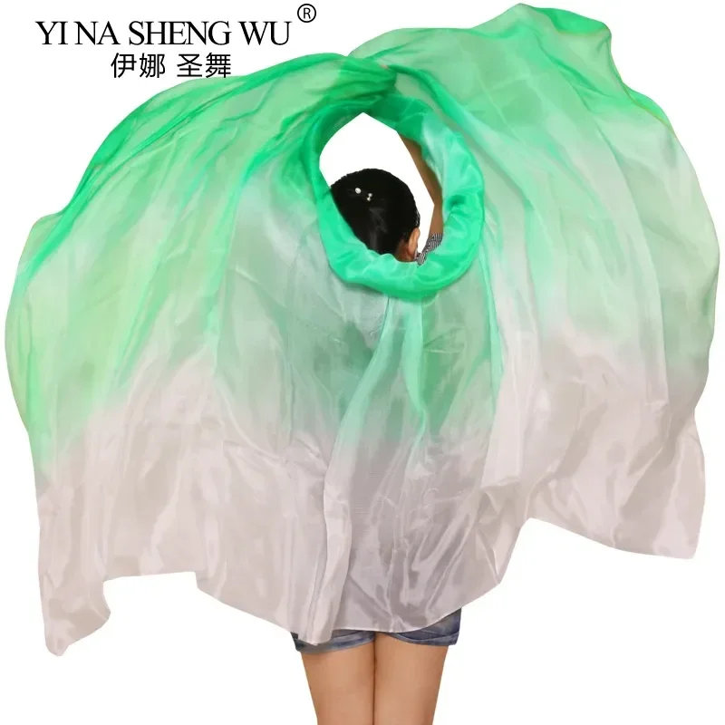 100% الحرير الرقص الشرقي الحجاب 5 مللي متر/8 مللي متر 250/270*114 سم التدرج الألوان الأخضر + الضوء الأخضر + الأبيض اليد مصبوغ الرقص الحرير الحجاب حسب الطلب #4