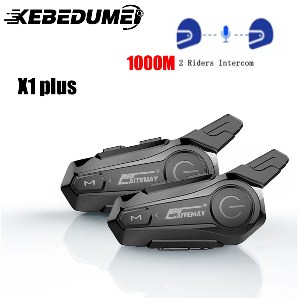 X1 Plus Motorcycle Bluetooth 1000M Intercom Helmet Headset For 2 Rider Intercomunicador Moto Waterproof Interphone Earphone