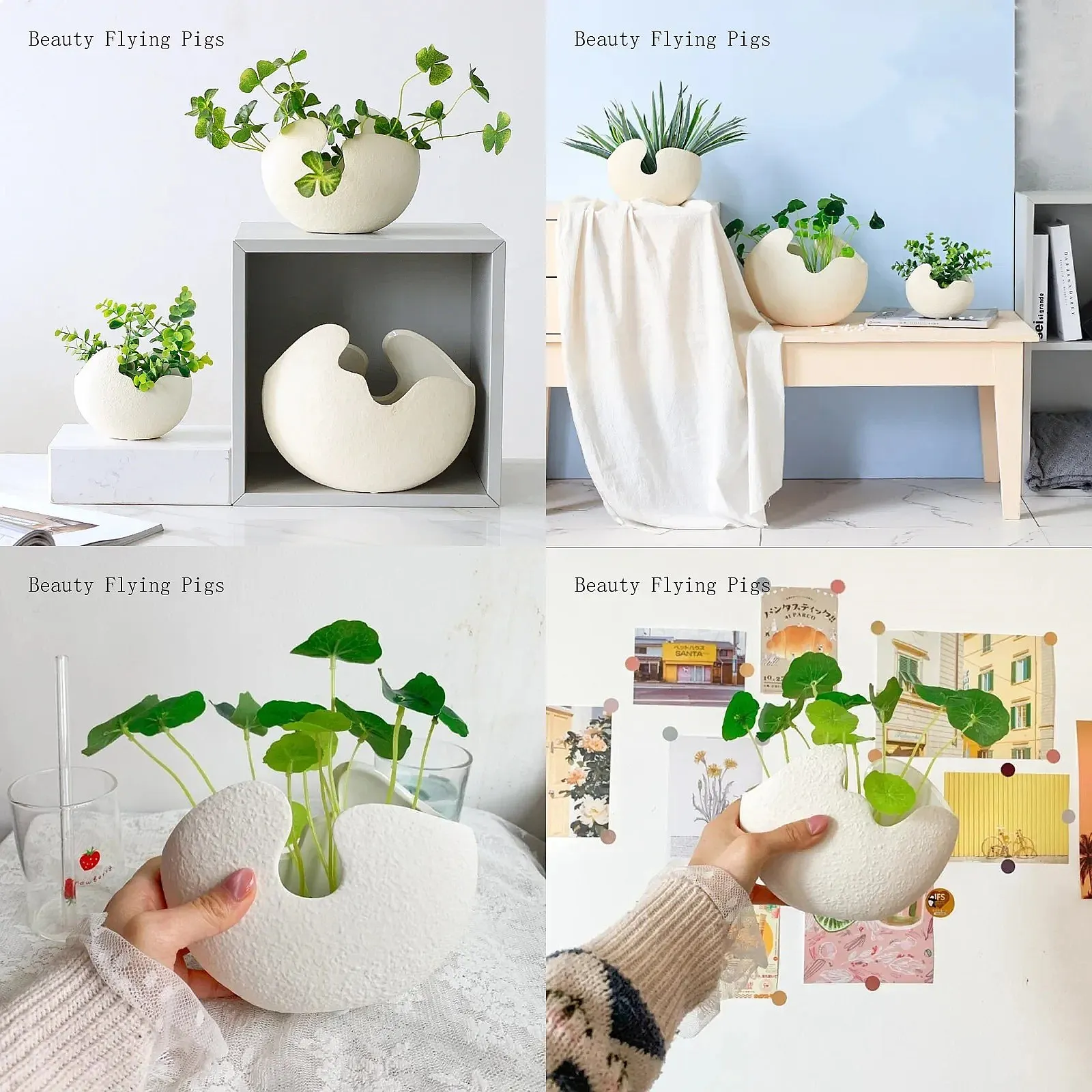 1Pcs Modern Pastoral Nordic Style White Ceramics Egg Shell Vase Flower Pot Home Desktop Ornaments Flower Arrangement Decoration