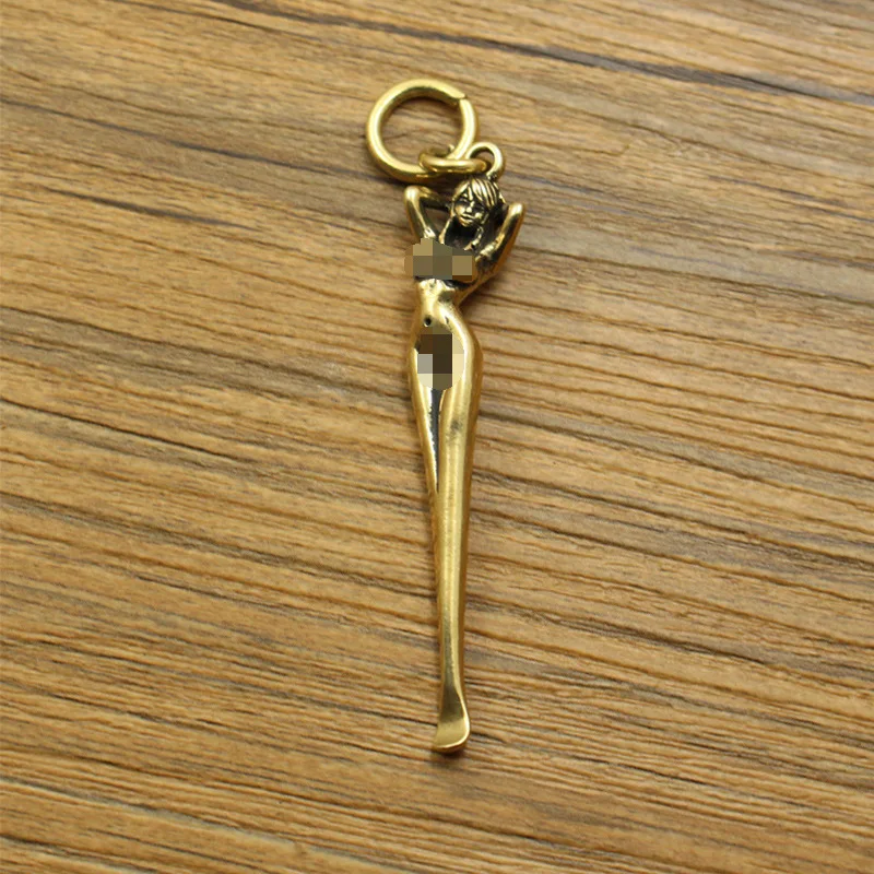 Brass Girl Figurines Miniatures Picks Out Ear Digging Spoon Creative Keychain Pendant