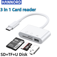 Hannord 3 in 1 Type C Card Reader TF SD Card U Disk Adapter OTG USB C Connector For Macbook Samsung Huawei XiaoMi Laptop