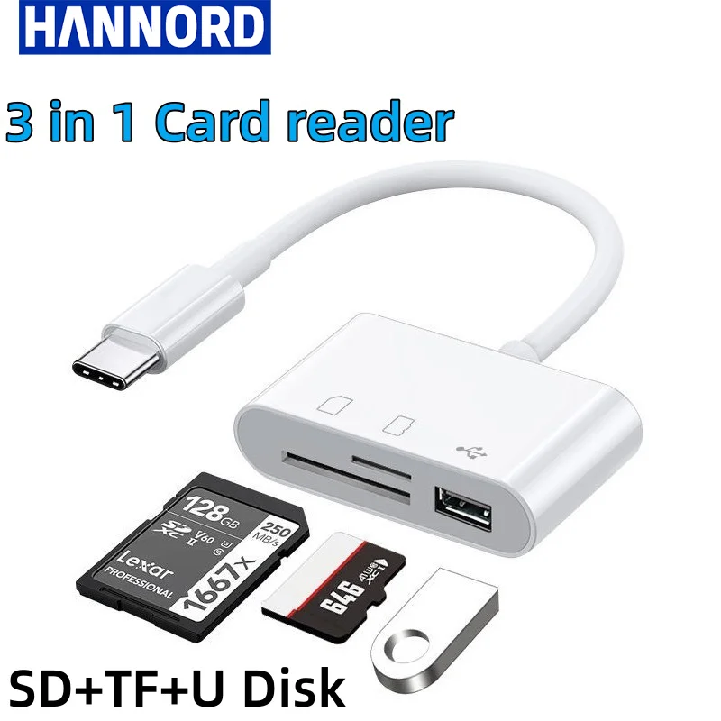 Hannord 3 in 1 Type C Card Reader TF SD Card U Disk Adapter OTG USB C Connector For Macbook Samsung Huawei XiaoMi Laptop