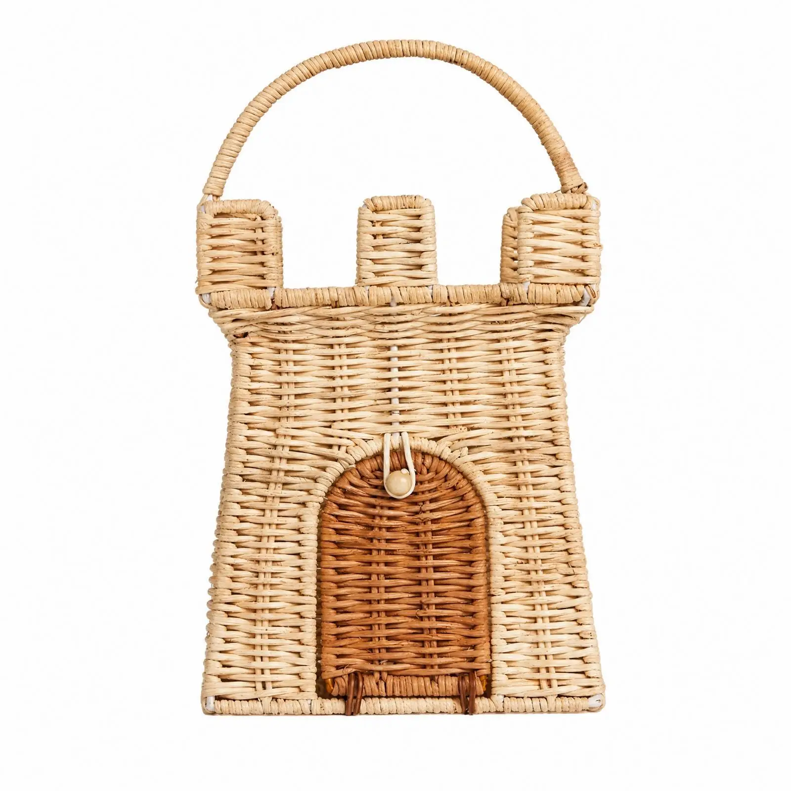 Handwoven Rattan Basket with Carrying Handle Handmade for Home Organization