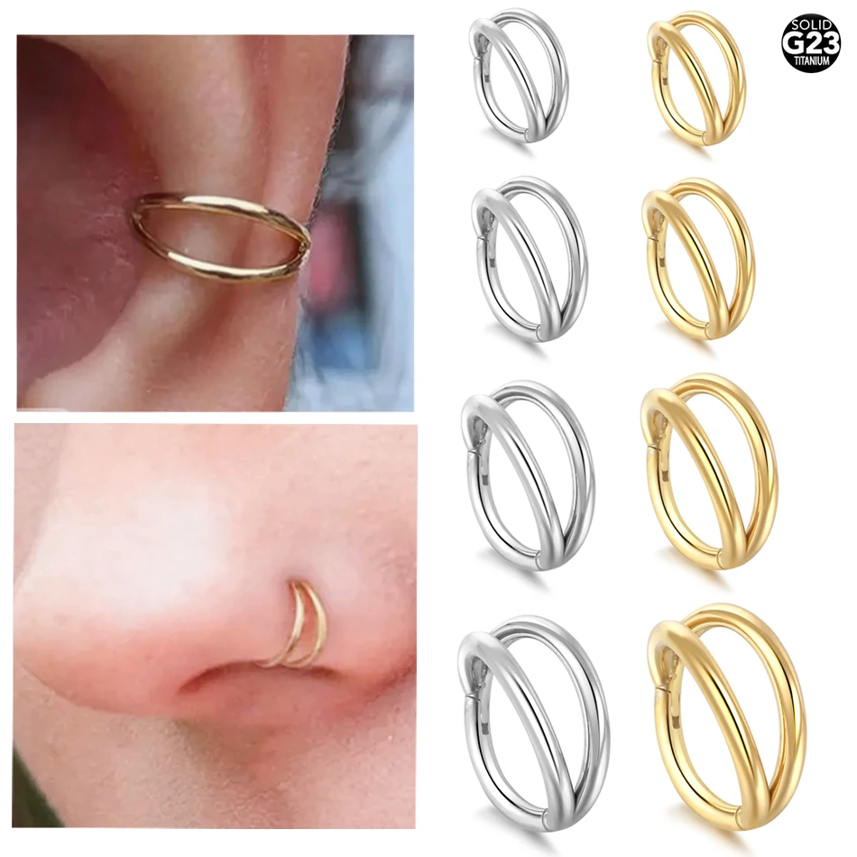 1Pc G23 Titanium Hinged Segment Nose Ring Septum Clicker Daith Earrings Hoop Ear Cartilage Tragus Helix Piercing Jewelry 16G