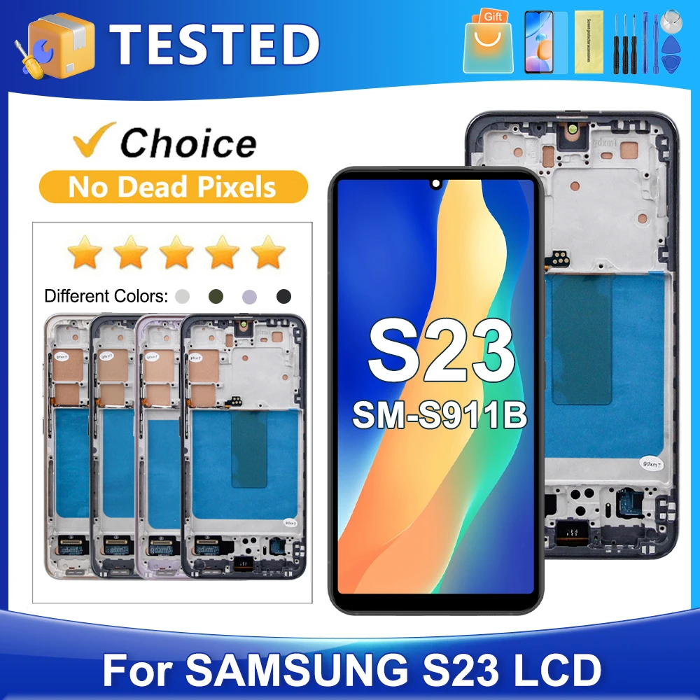 TFT S23 5G Display For Samsung Galaxy S23 LCD Display S911B S911U S911W S911N Touch Screen Replacement Assembly With Frame