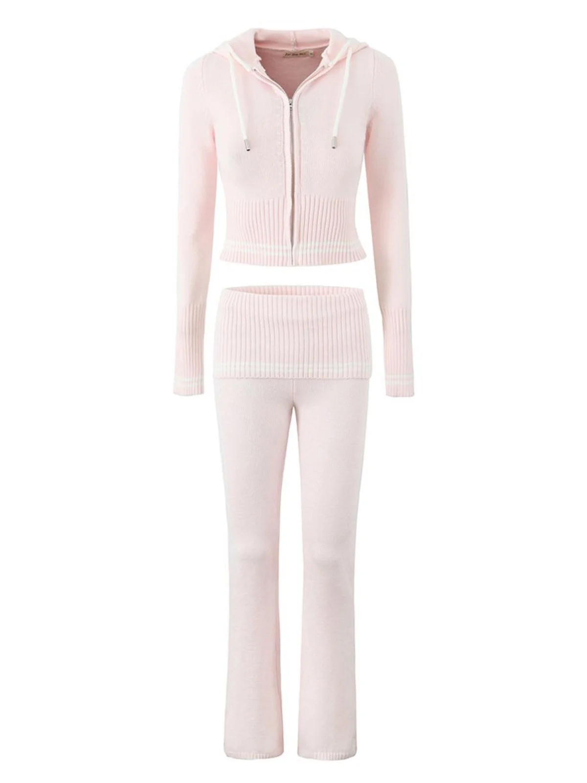 

Американский модный комплект: кардиган с капюшоном на молнии и утянутой талией, а также длинные брюки с низкой посадкой для женщин