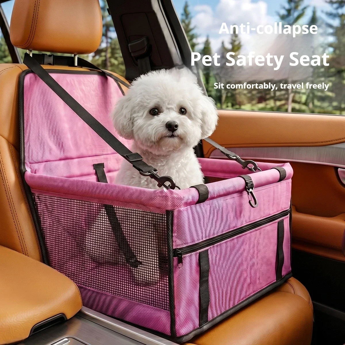 Pet Dog Car Booster Seat, Waterproof Anti‑collapse Breathable Mesh Safety Travel Carrier For Small Pets Car Seat Cushion