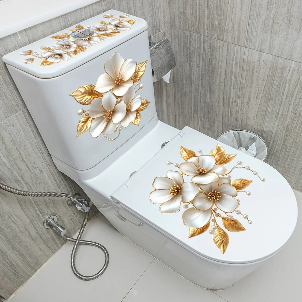 Gold Foil for magnolia Sticker for Toilet Surround Decoration PVC Self-Adhesive Wall Decal Compatible with Glass for tile and