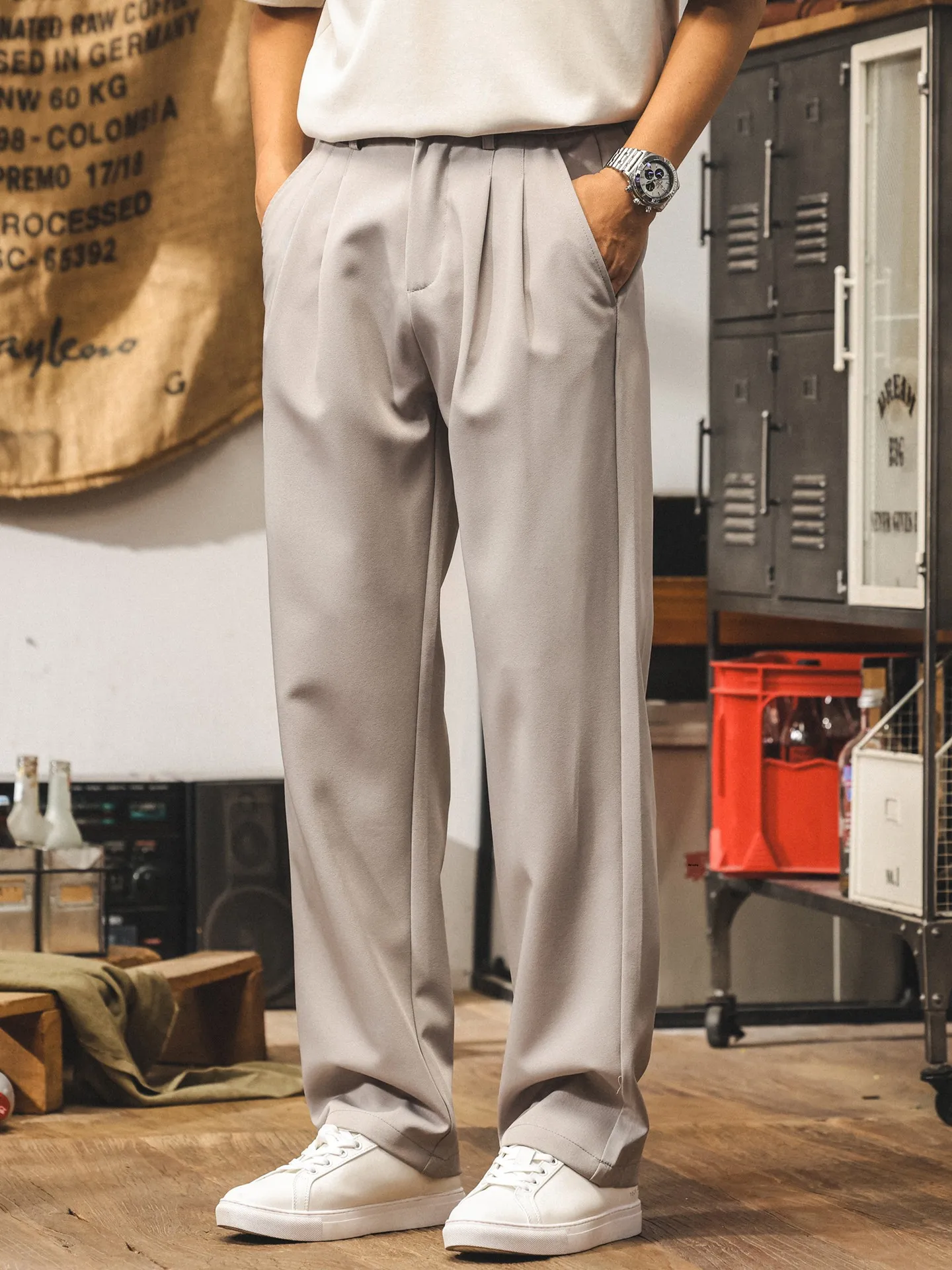 

Новые летние мужские повседневные брюки, свободные прямые американские модные брендовые брюки без глажки, легкие легкие брюки Busin West